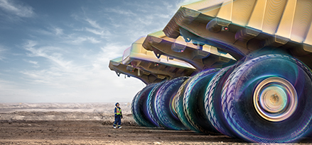 Camión de volteo gigante en una construcción